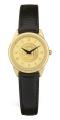 Gold ION Plated Women's Wristwatch w/Black Leather Strap