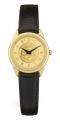 Gold ION Plated Women's Wristwatch w/Black Leather Strap in Presentation Box