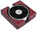 Leather and Silver Tone 2 Coaster Set w/Rosewood Finish Holder