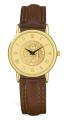 7 Micron 18K Gold Plated Men's Wristwatch w/ Brown Leather Padded Strap